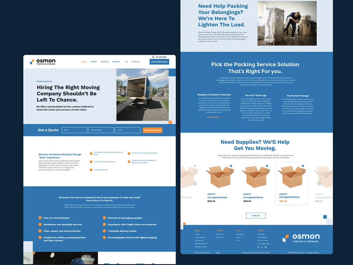 Osmon Moving Branding Case Study Homepage Desktop Design